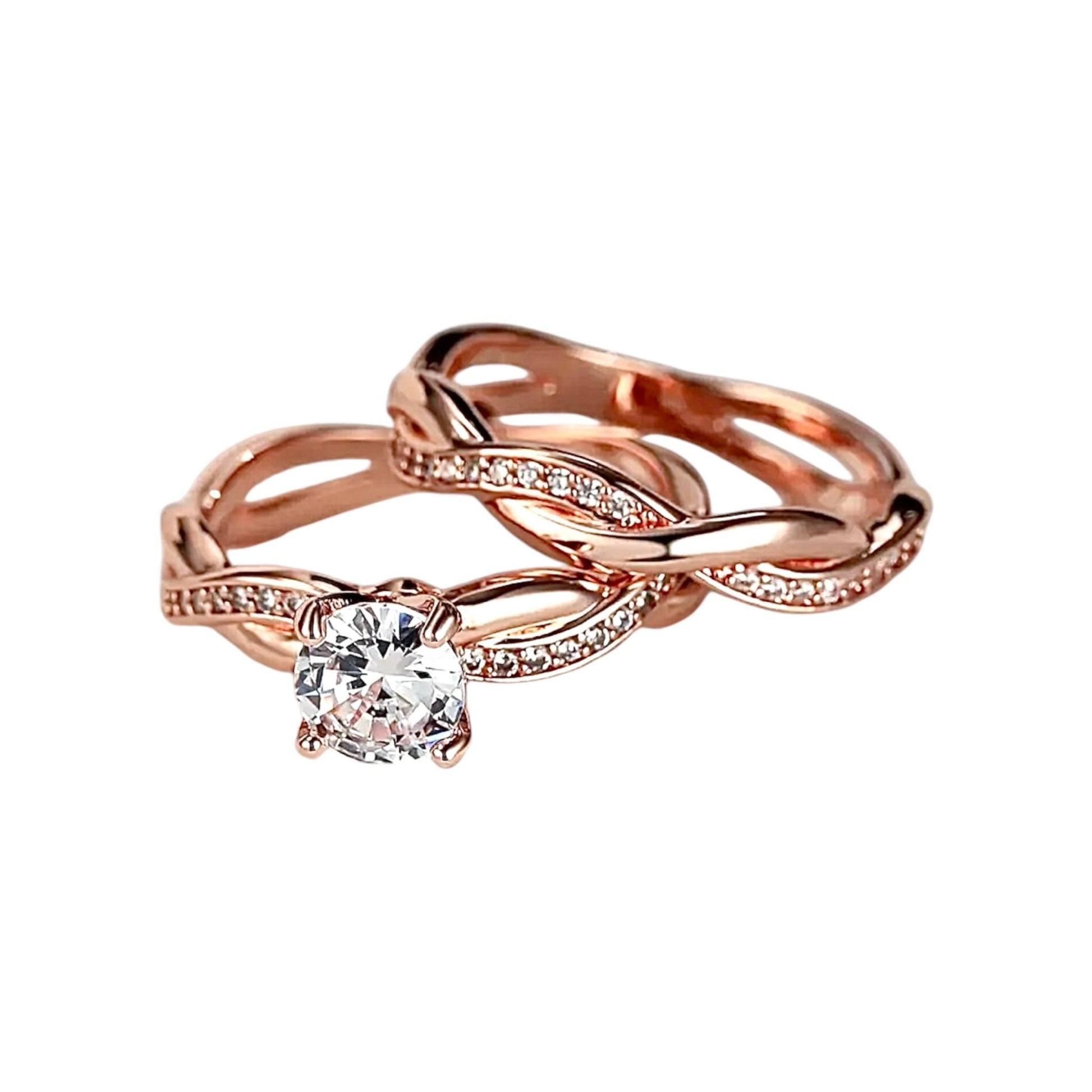 2 - teiliger geflochtener Stacking - Ring Roségold - CrystalScents