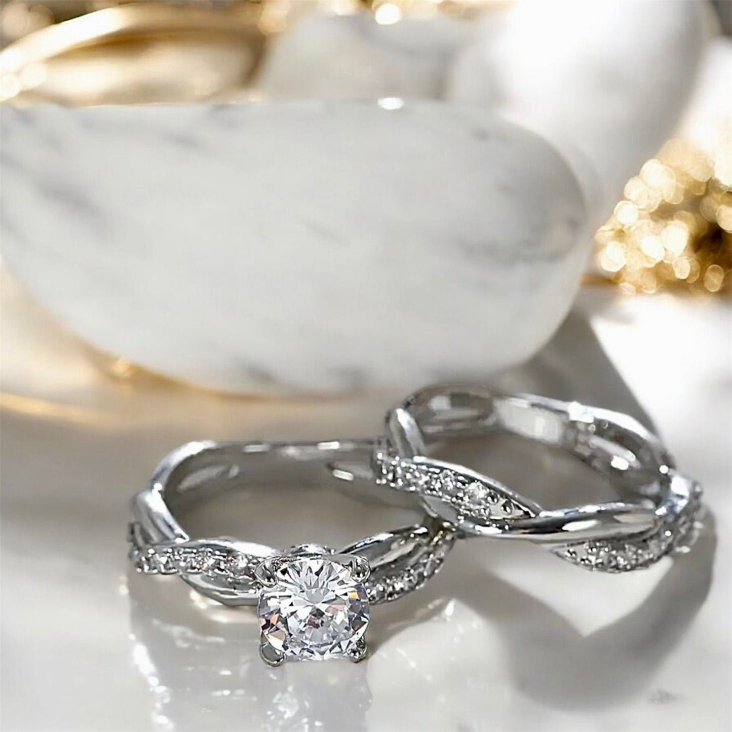 2 - teiliger geflochtener Stacking - Ring Silber - CrystalScents