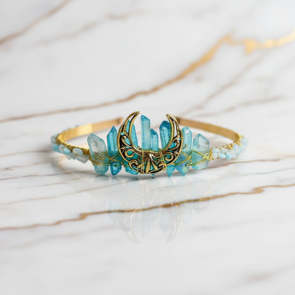 Tiara – Mond mit blauen Kristallen