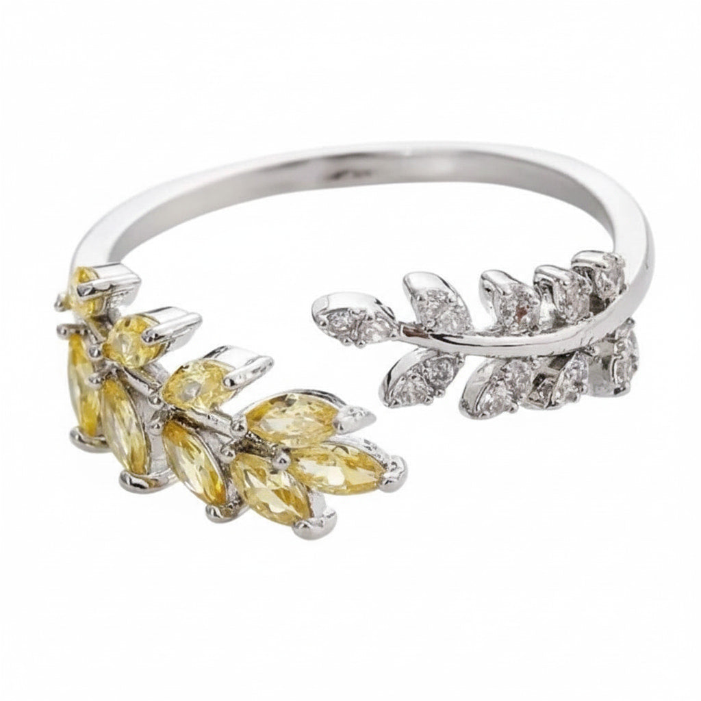 Ring Silber mit offenem Blatt-Design in Champagner CrystalScents