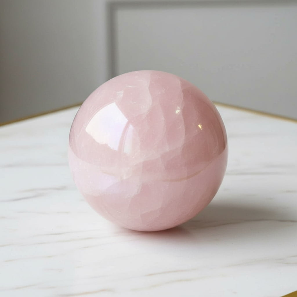 Aura Rosenquarz Kugel - Geborgenheit & Ausgeglichenheit