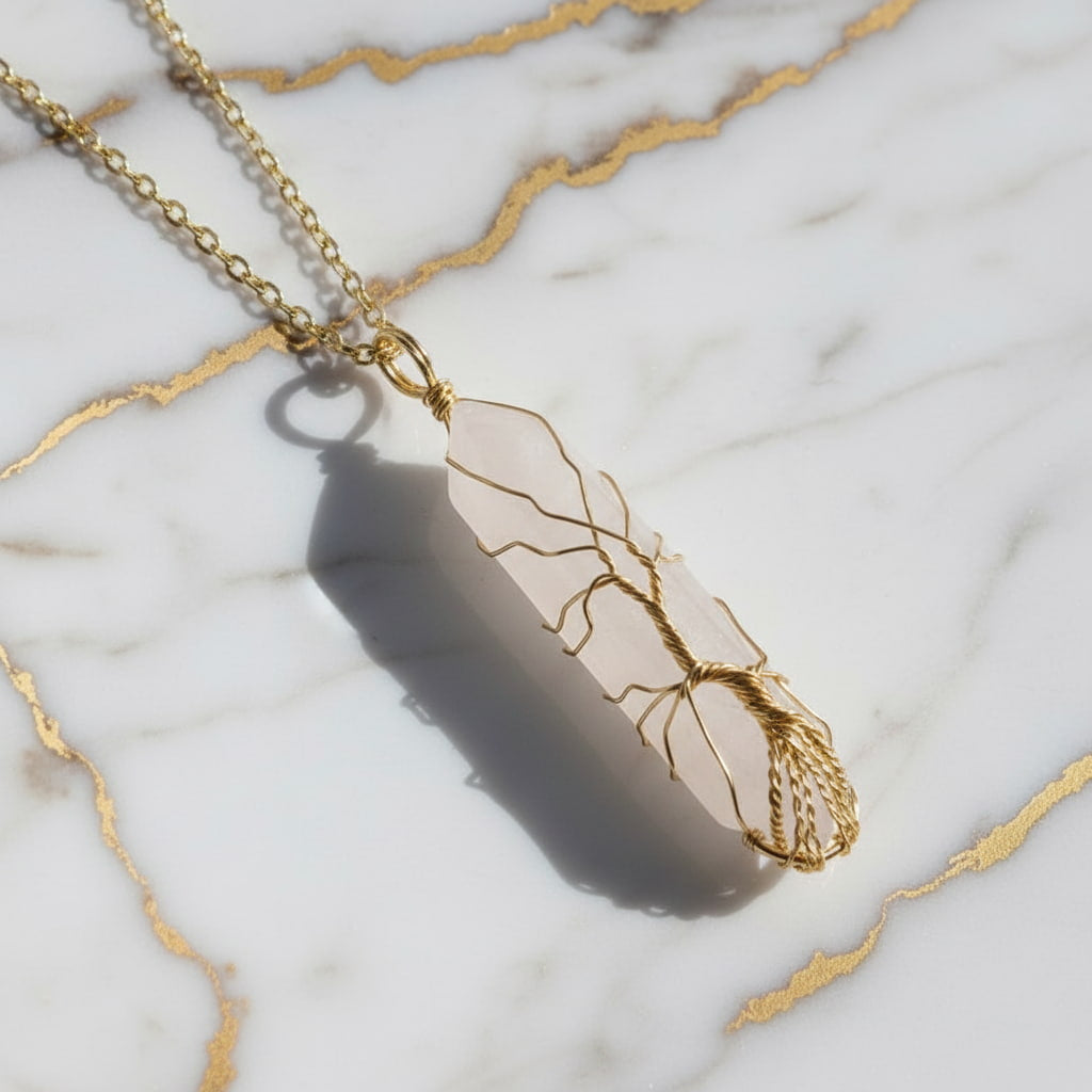 Bergkristall Halskette - Goldverzierter Doppelender CrystalScents