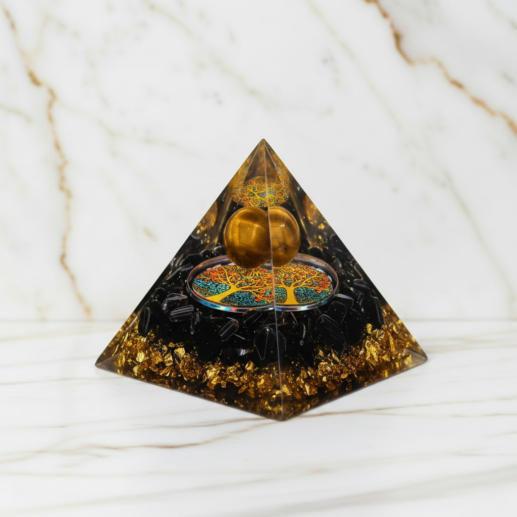Orgonit Pyramide Obsidian - Tigerauge Kugel CrystalScents