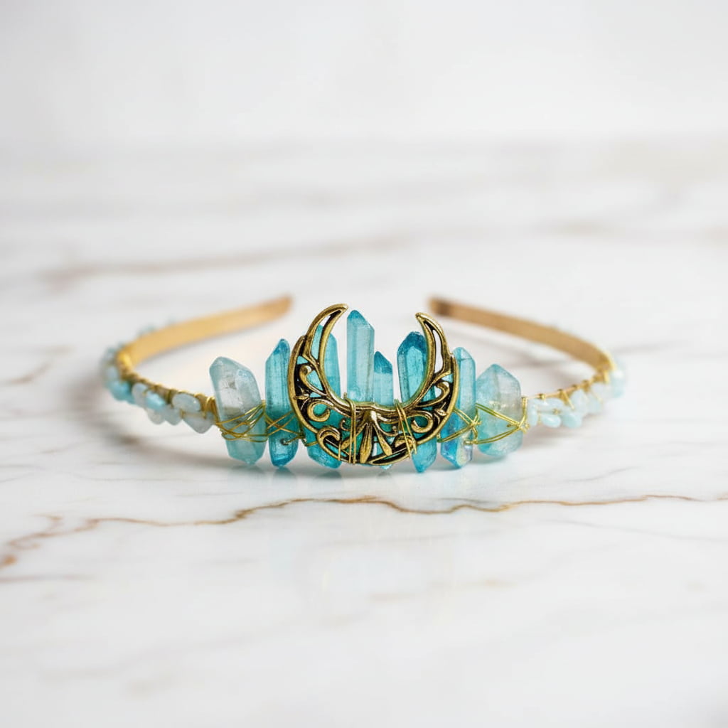Tiara – Mond mit blauen Kristallen