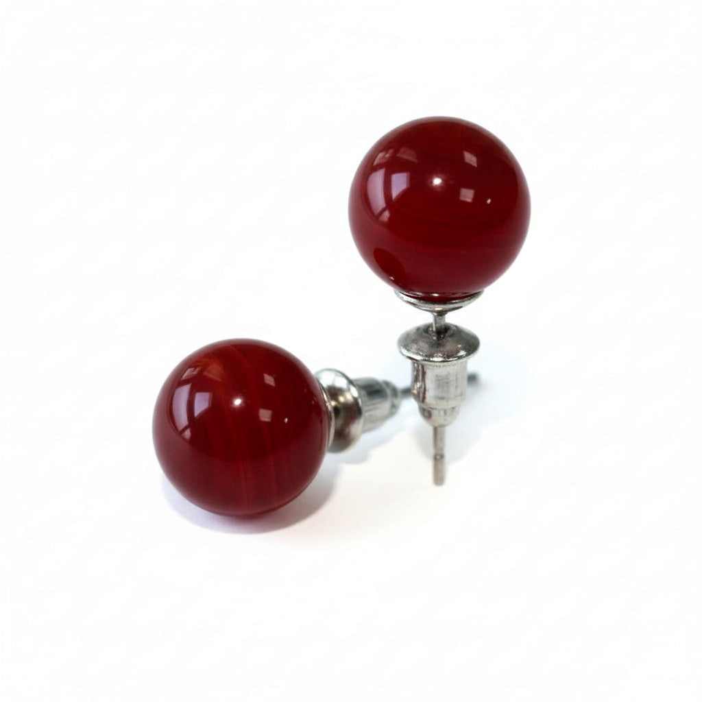 Ohrstecker mit roter Achat-Kugel