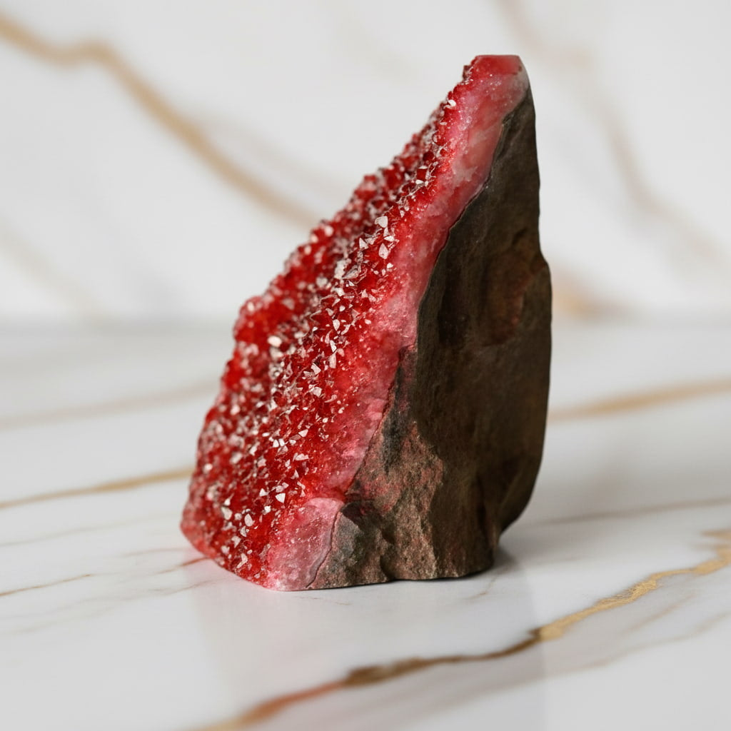 Amethystdruse Rot – Glitzernde Flamme für Wohnräume CrystalScents