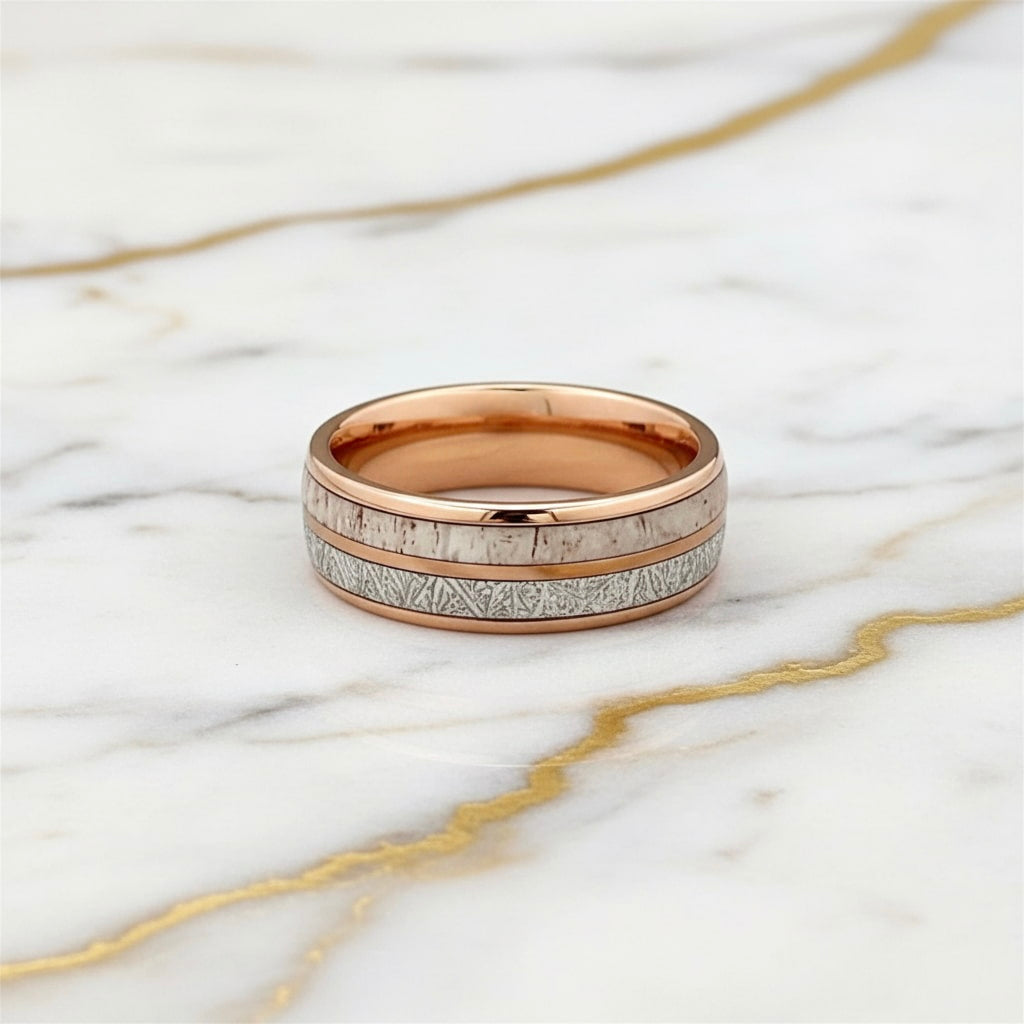 Ring Roségold – mit Holz Musterung CrystalScents