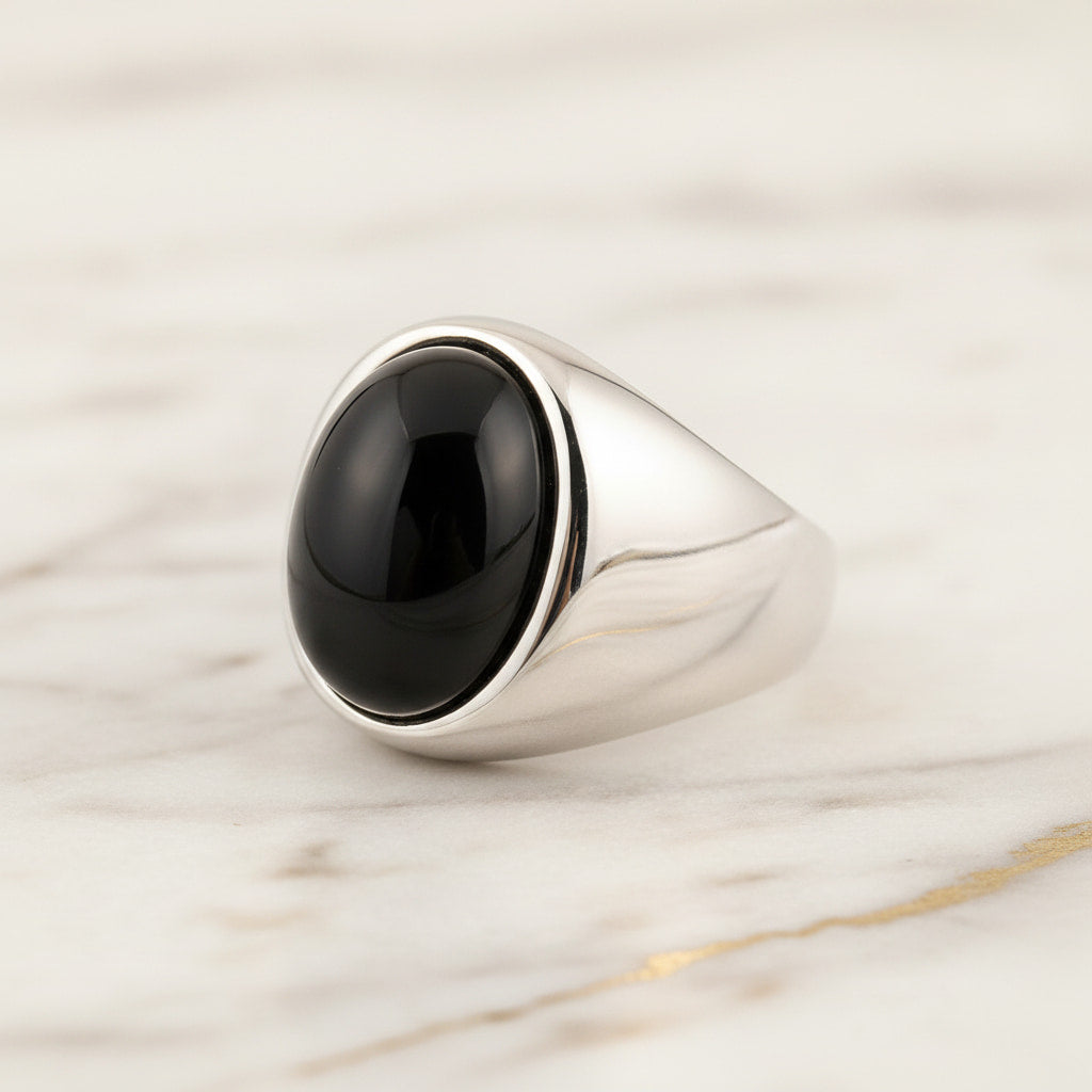 Onyx Ring Silber - oval großer Stein CrystalScents