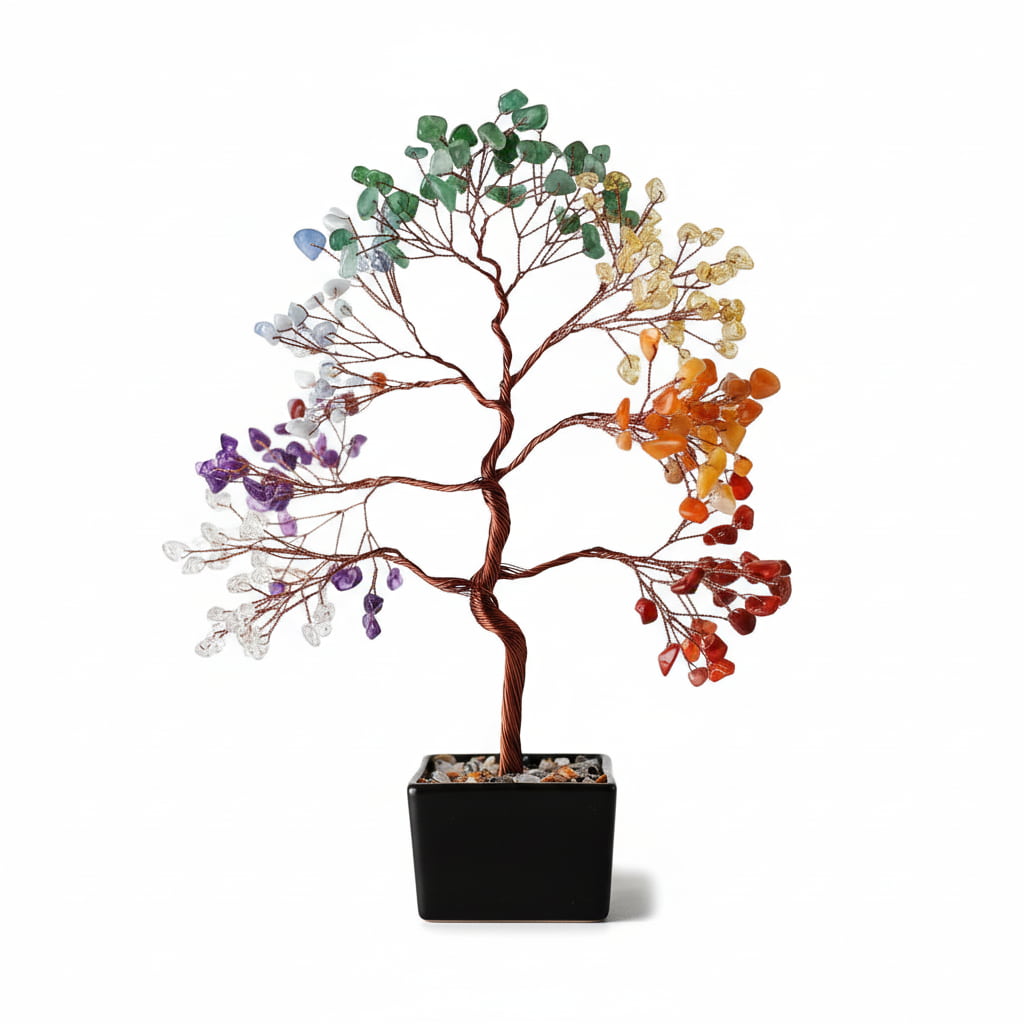 Chakra Baum – Schwarze Keramik mit Edelsteinen CrystalScents