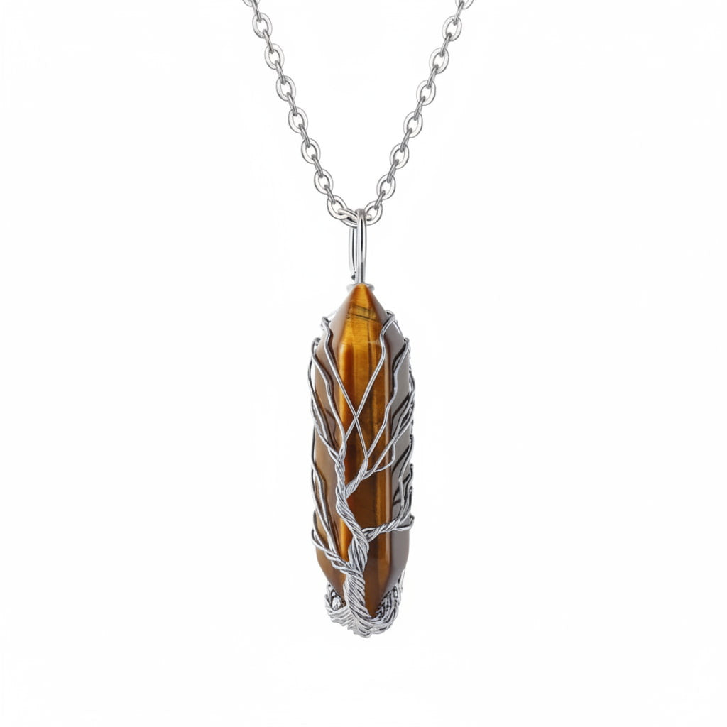 Tigerauge Halskette - Silberverzierter Doppelender CrystalScents