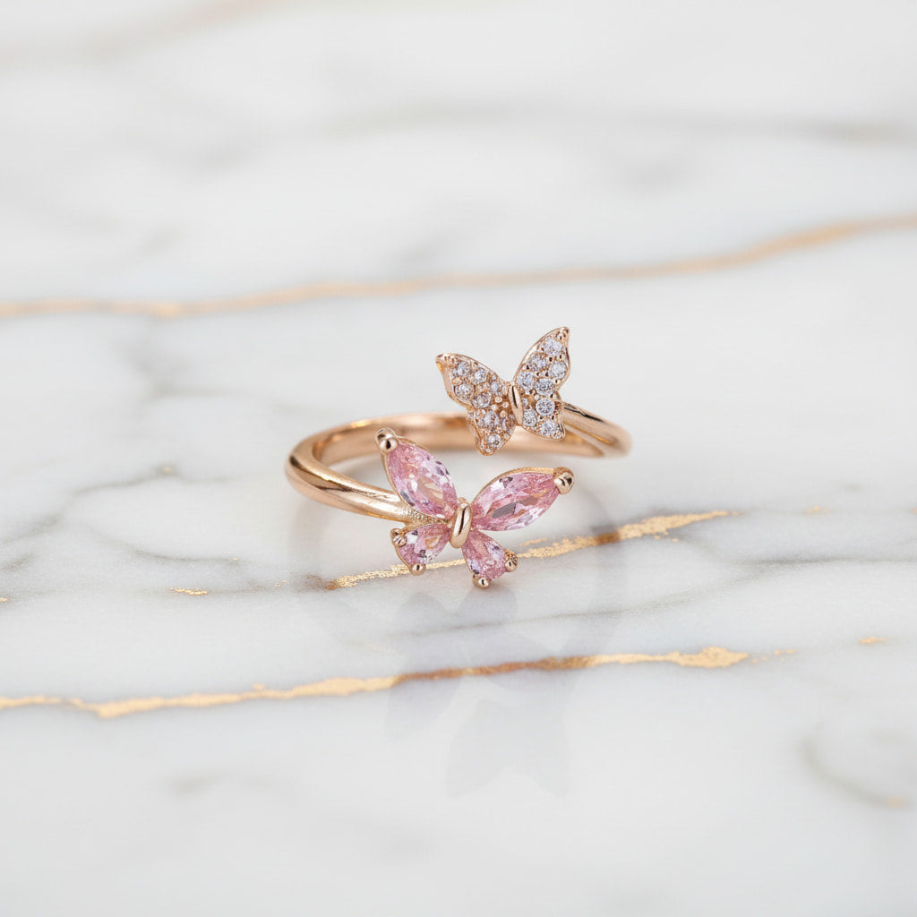 Ring mit rosa Schmetterling – offenes Design CrystalScents