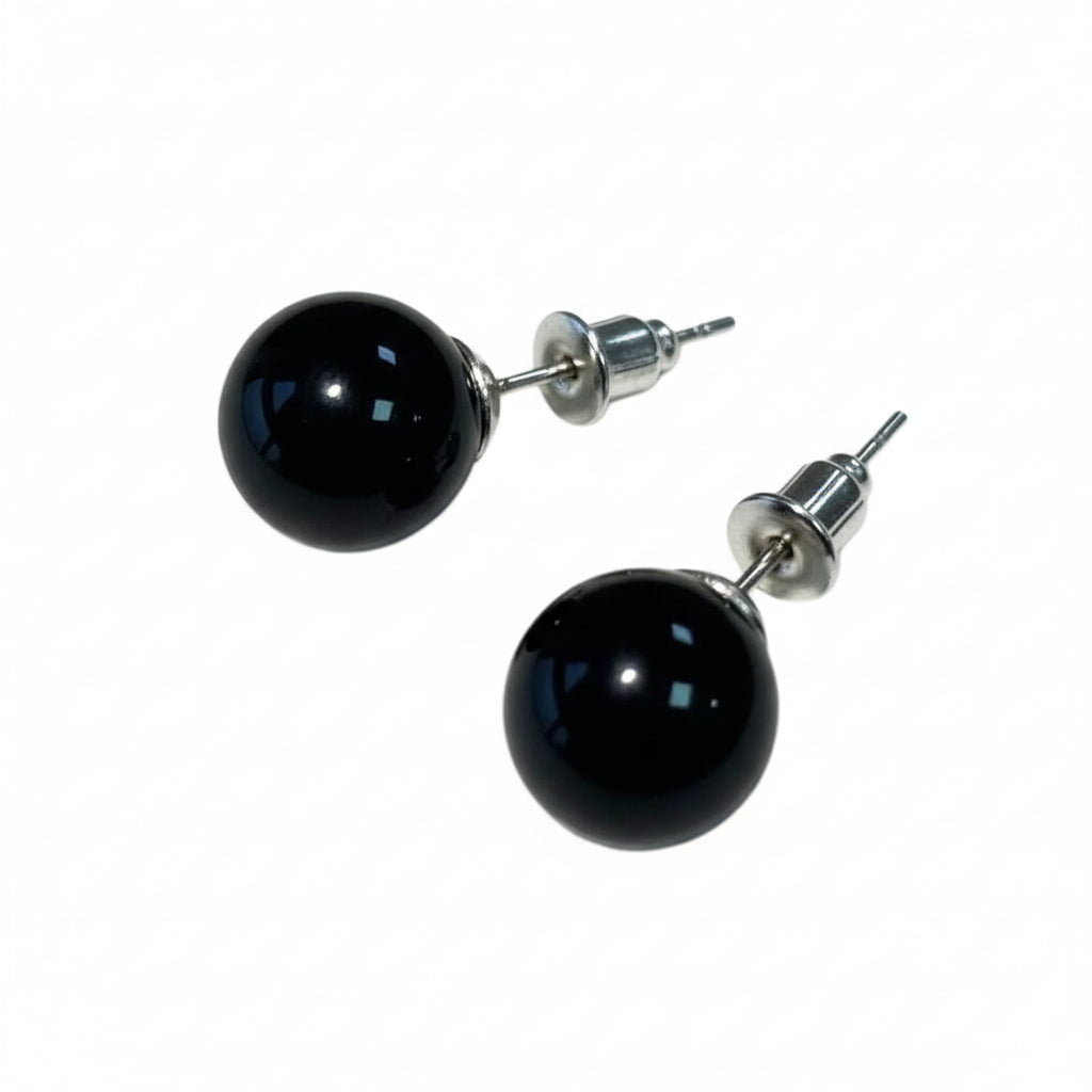 Ohrstecker mit schwarzer Achat-Kugel