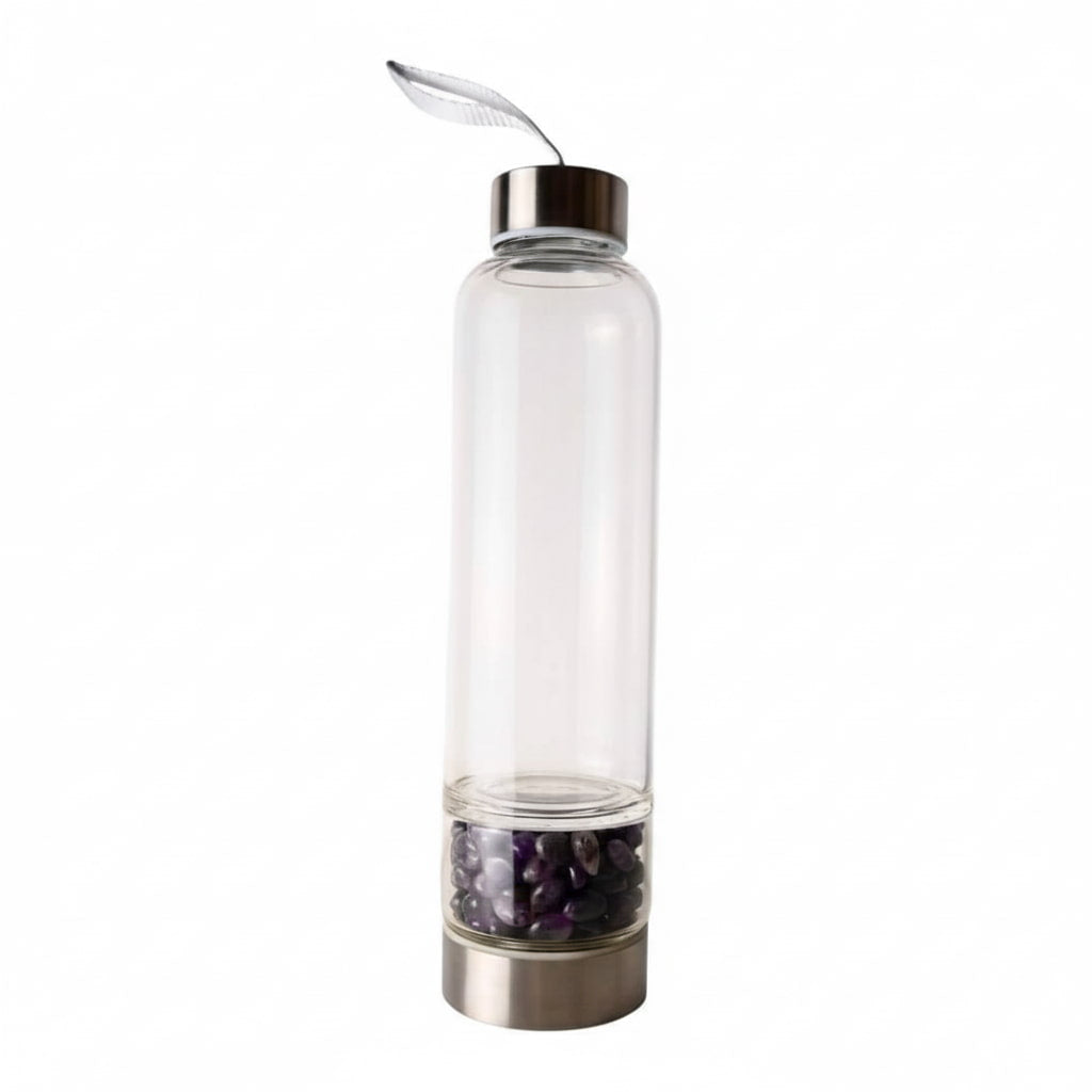 Amethyst Trinkflasche Silber – Kristallenergie für unterwegs CrystalScents