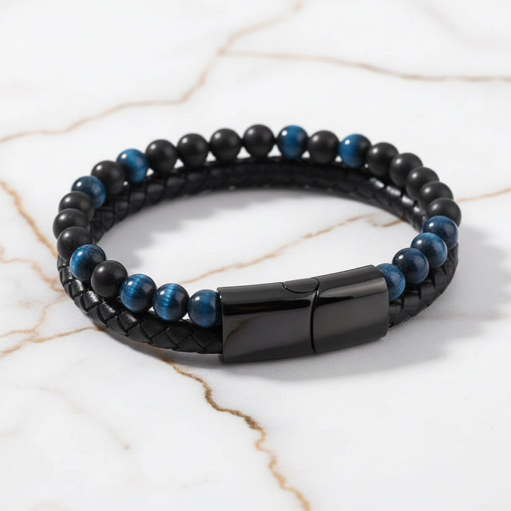 Tigerauge Armband - Blau mit Magnetverschluss