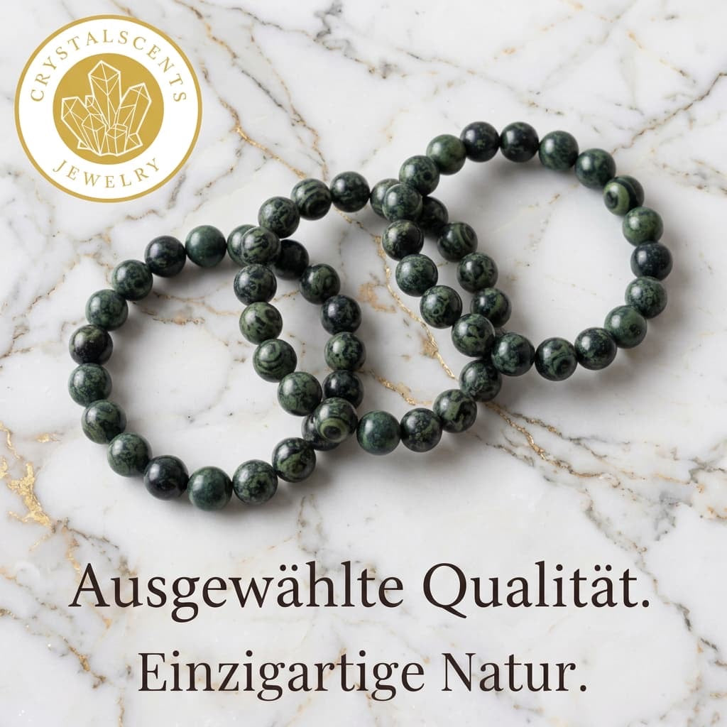 Kambaba Kugelarmband – Natursteinarmband in Grün & Schwarz