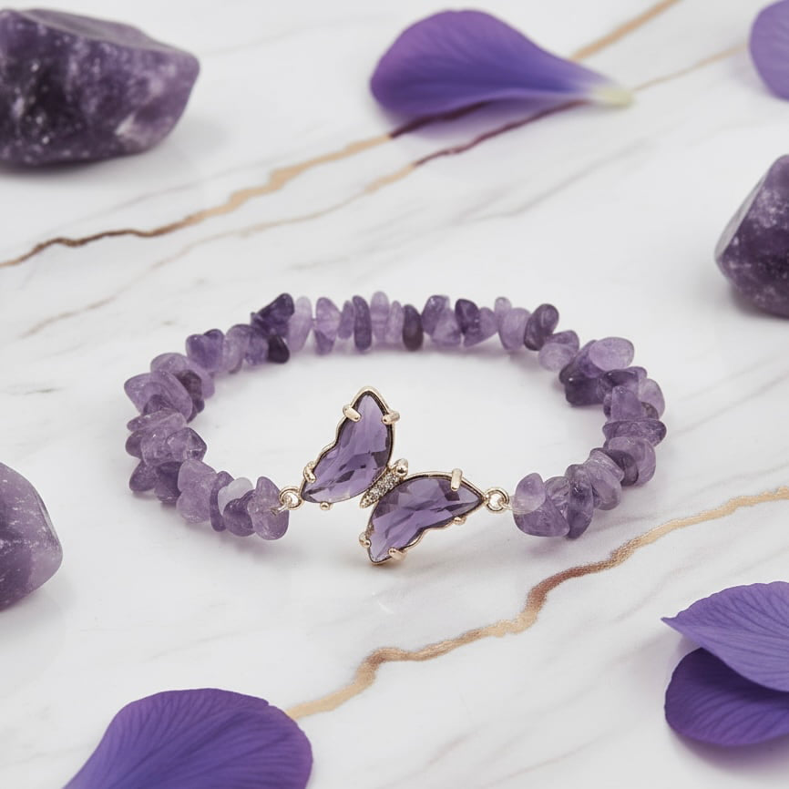 Amethyst Splitterarmband Schmetterling – Leichtigkeit & Harmonie CrystalScents