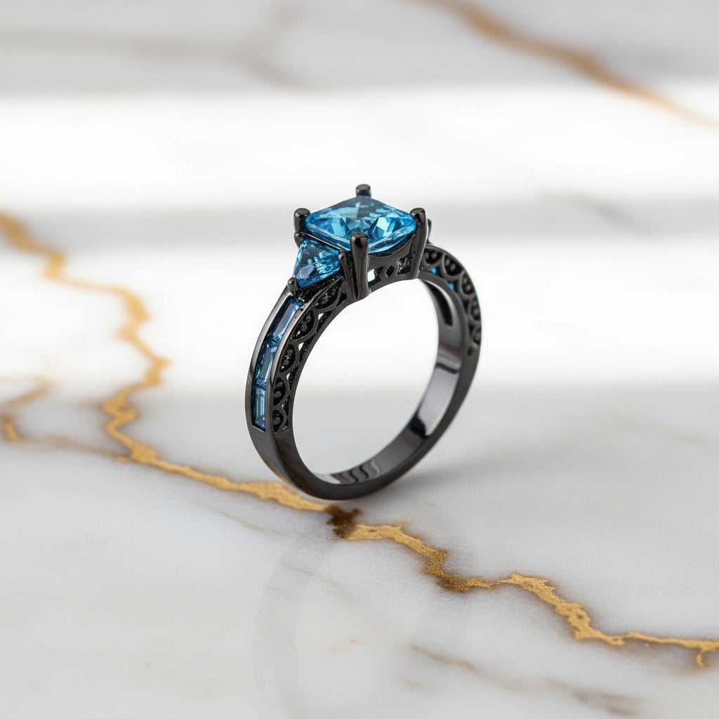Ring in Silber mit quadratischem blauen Steinen CrystalScents