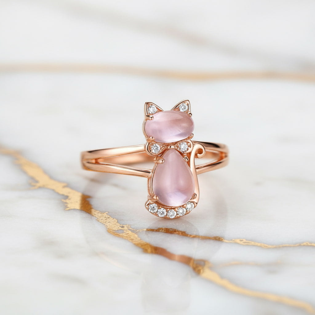 Ring Roségold – mit rosa Katze CrystalScents