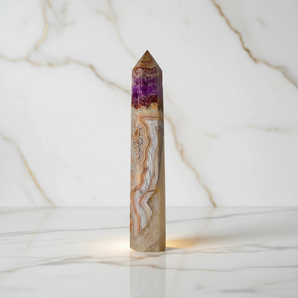 Amethyst Achat Obelisk - elegantes Highlight für Wohnräume