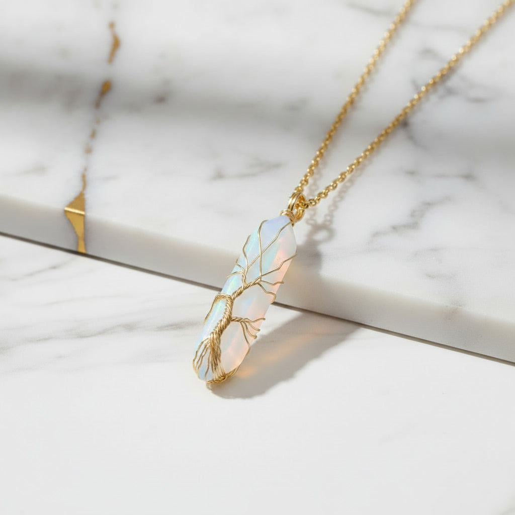 Opalit Halskette - Goldverzierter Doppelender CrystalScents