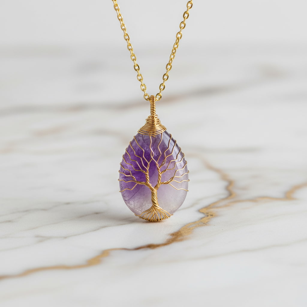 Amethyst Halskette – Baum Anhänger für Lebenskraft & Mut CrystalScents