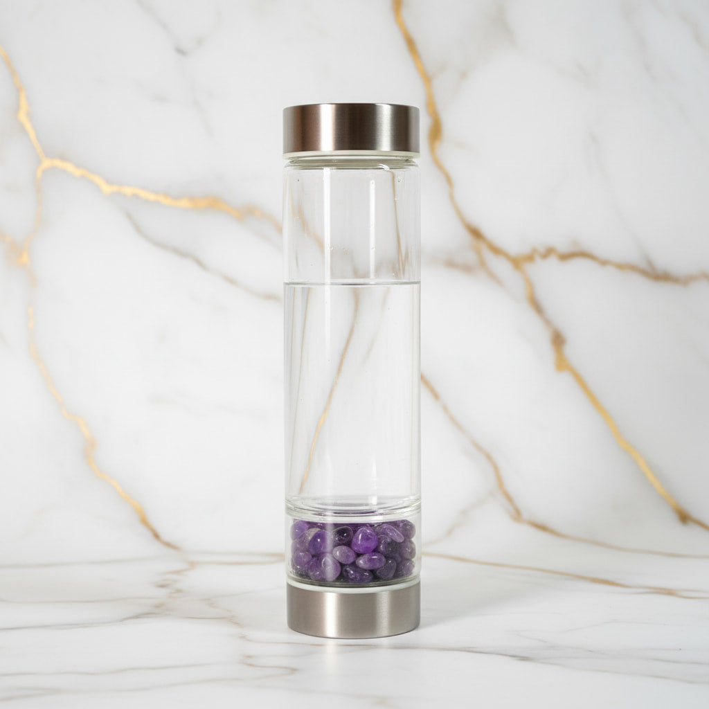 Amethyst Trinkflasche Silber – Dein stilvoller Kristallbegleiter CrystalScents