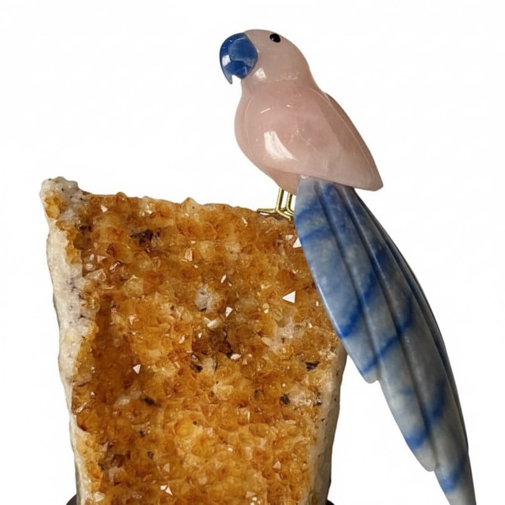 Citrin Druse mit Rosenquarz Vogel CrystalScents