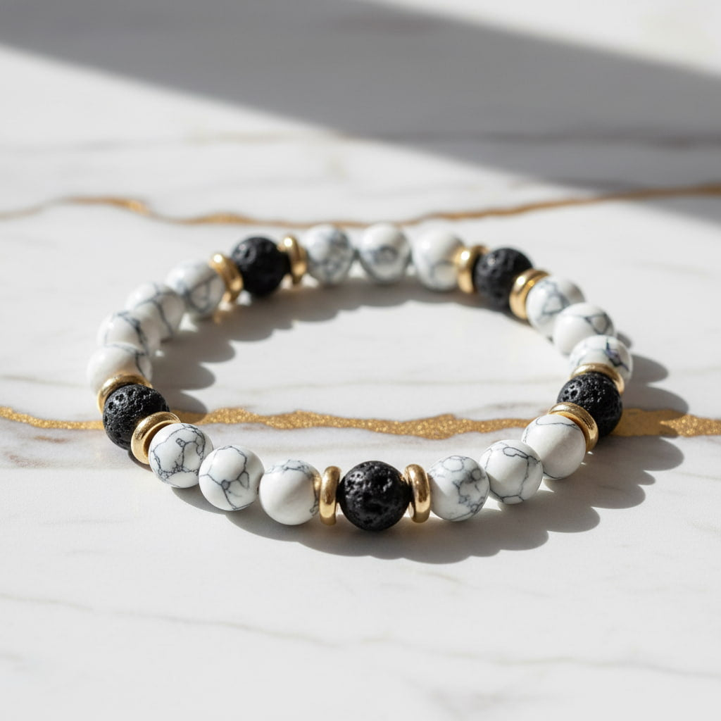 Howlit Vulkanstein Armband - Erdendes Kristallduo