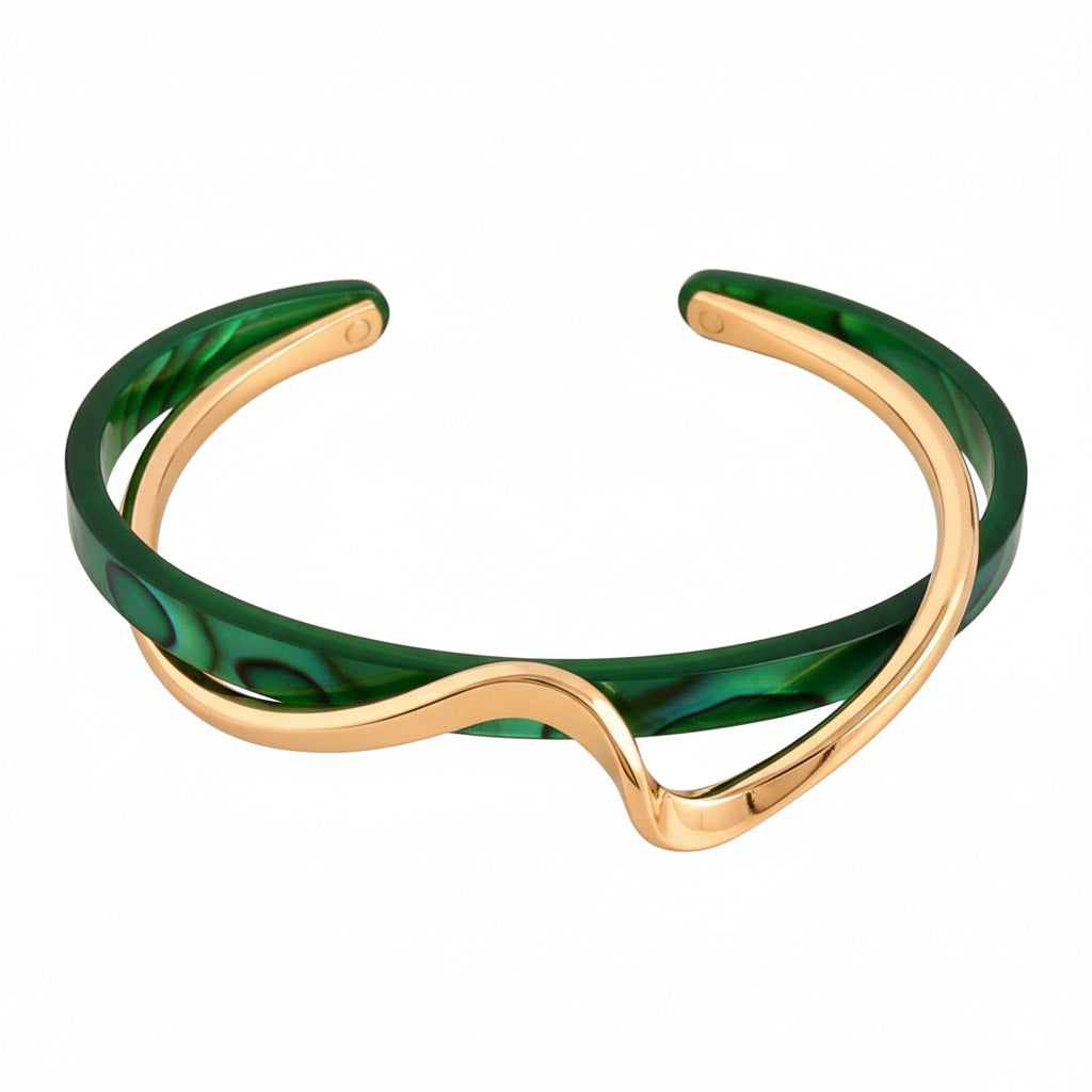 Armband – Offene Wellenform mit Gold & Grün CrystalScents