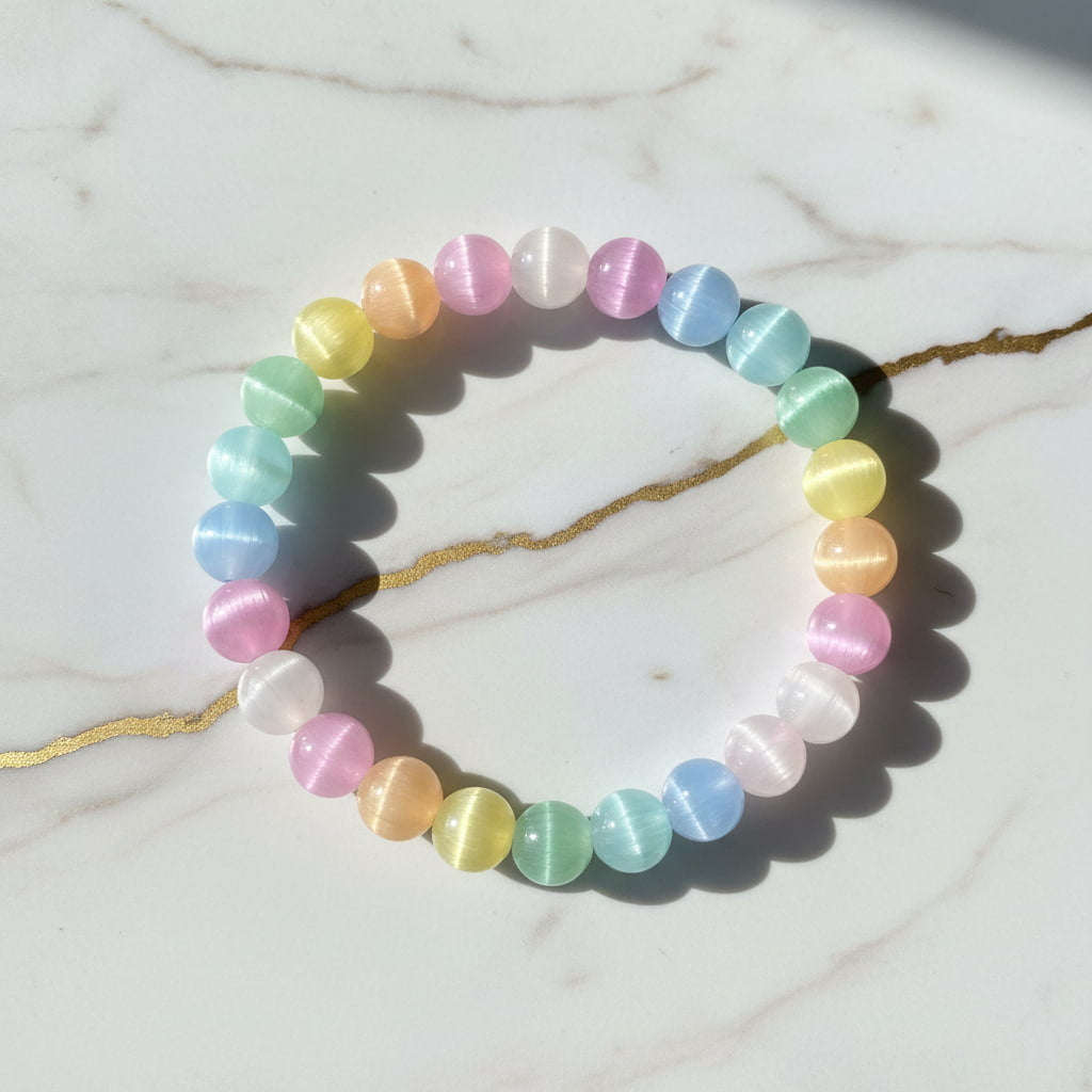 Katzenauge Kugelarmband – Schimmernde Energie des Regenbogens