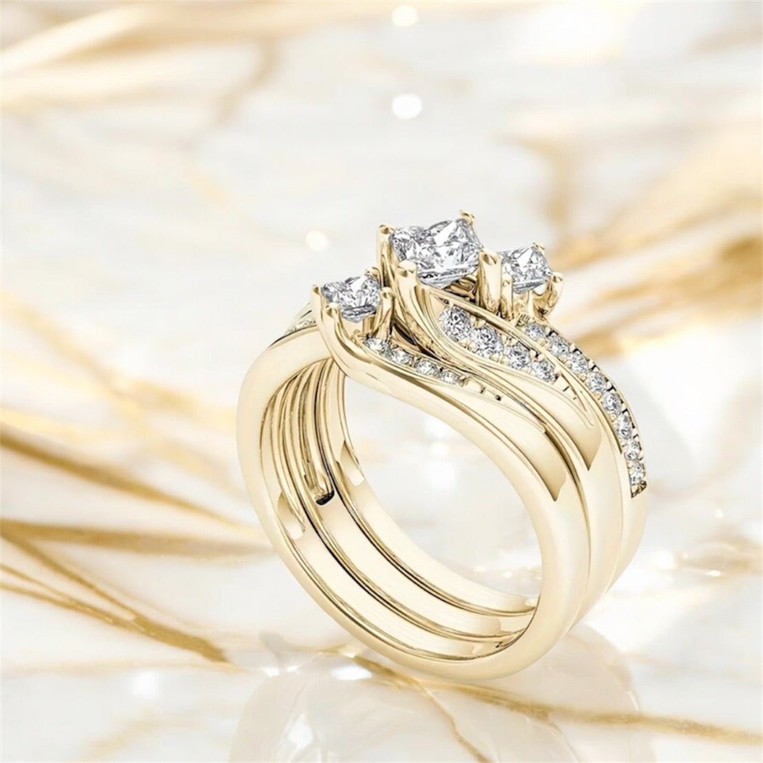 3 - teiliger Stacking - Ring mit funkelnden Zirkonia - CrystalScents