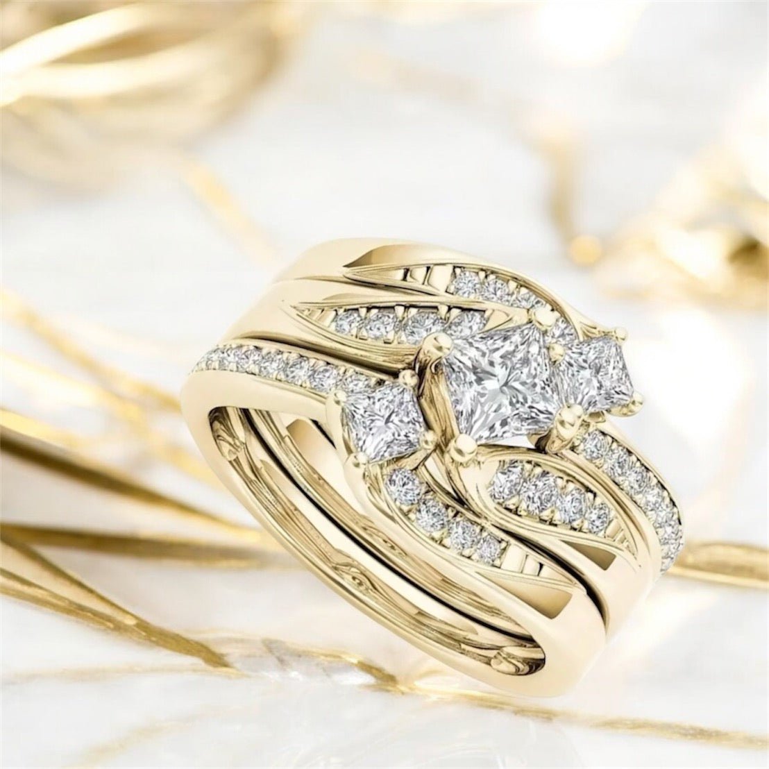 3 - teiliger Stacking - Ring mit funkelnden Zirkonia - CrystalScents