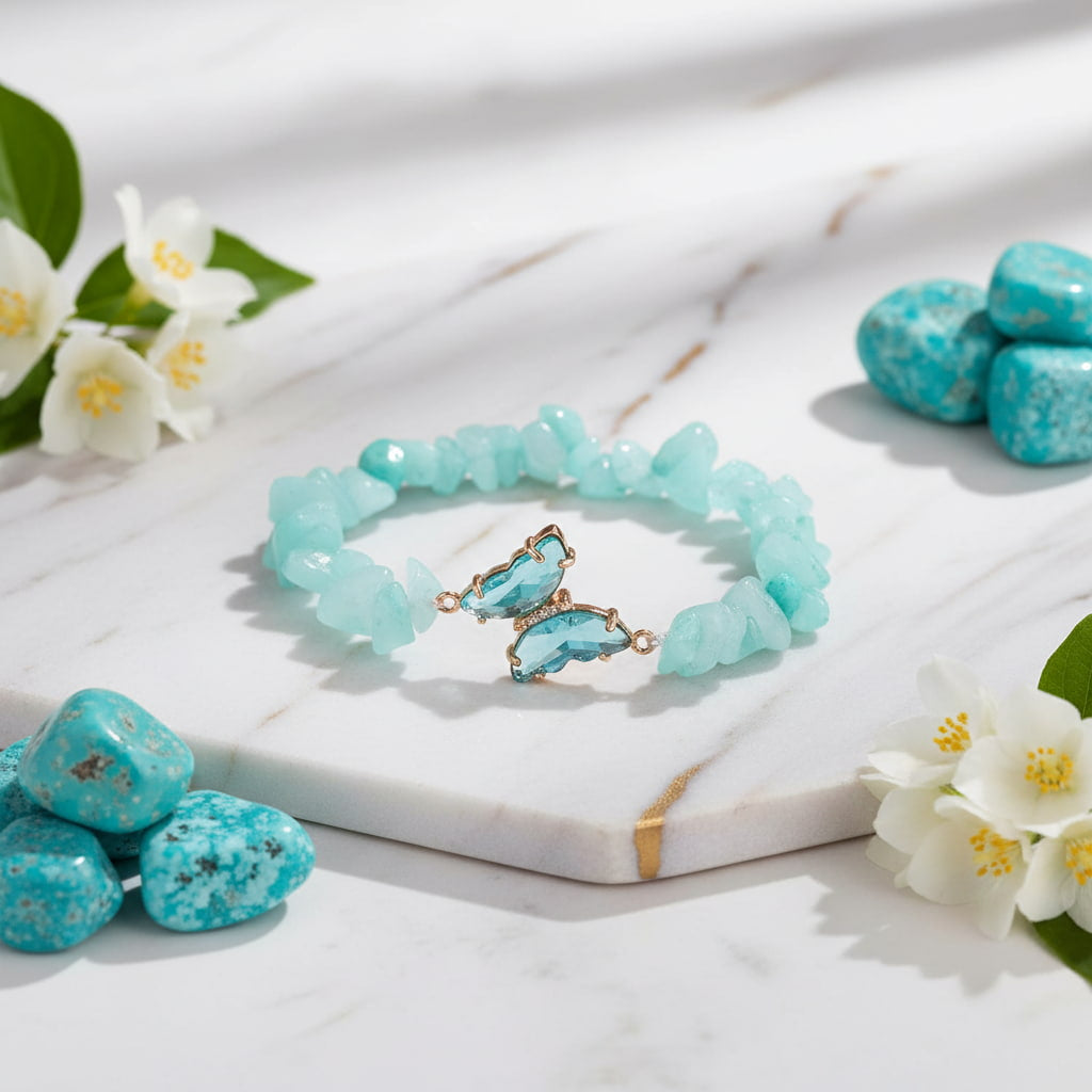 Amazonit Splitter Armband - Schmetterling