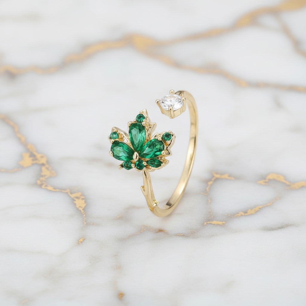 Ring offen mit grünem Ahornblatt CrystalScents