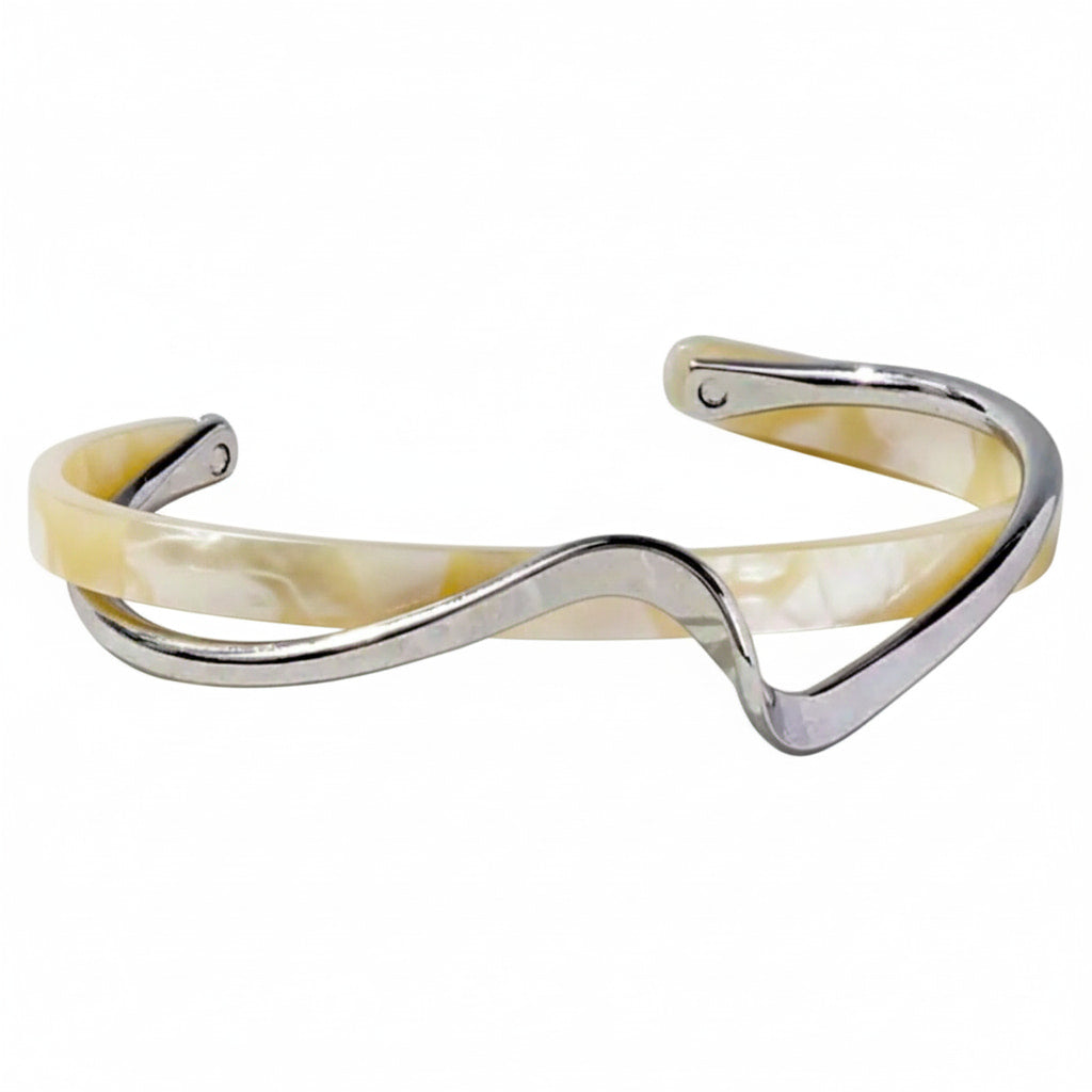 Armband – Offene Wellenform in Weiß & Silber CrystalScents