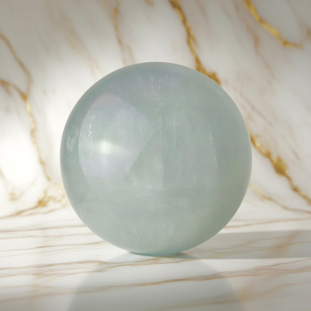 Fluorit Kugel – Eisblau schimmernde Eleganz CrystalScents
