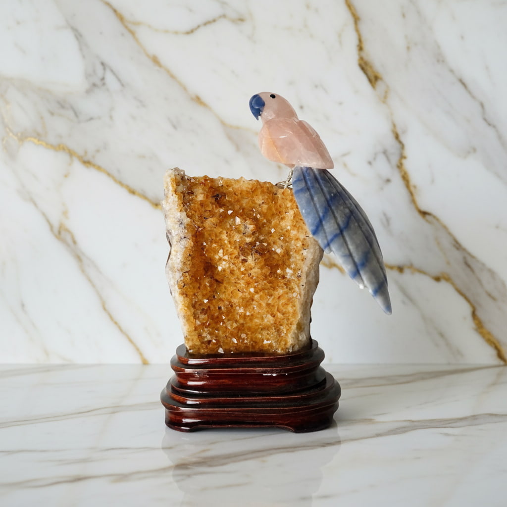 Citrin Druse mit Rosenquarz Vogel CrystalScents