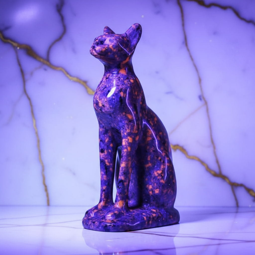Flammenstein Katze – UV-reaktive Skulptur JETZT sichern CrystalScents