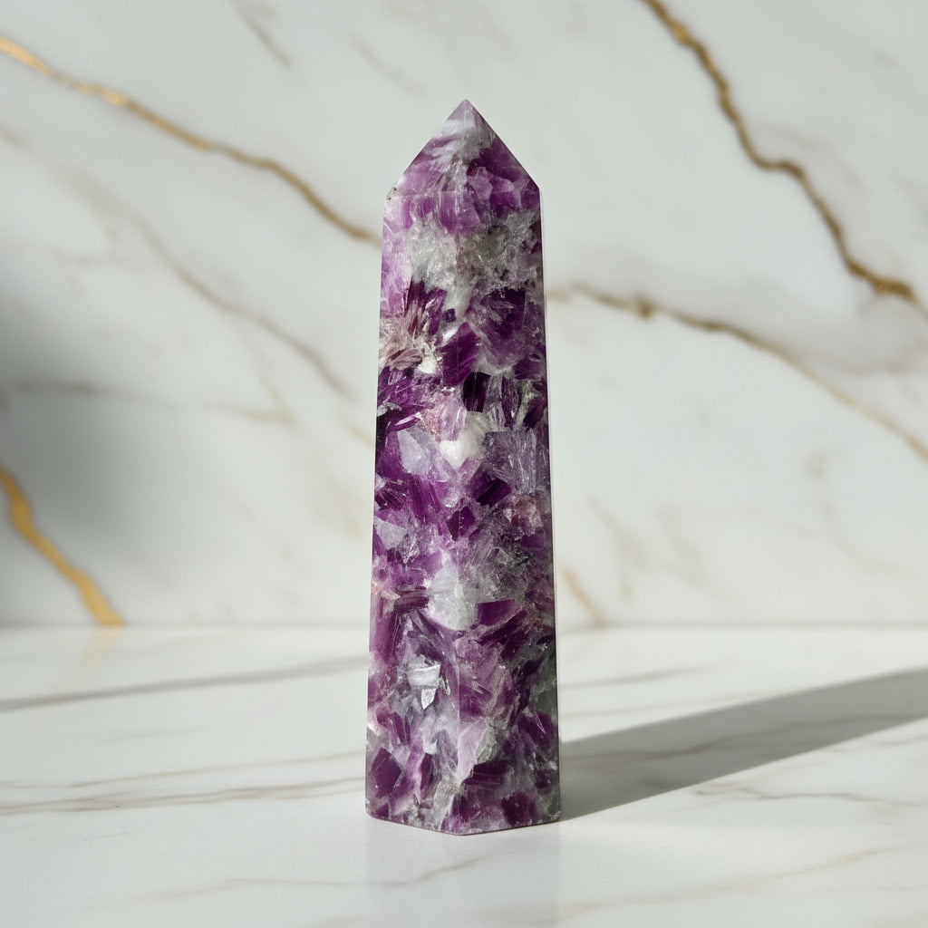 Lepidolith Obelisk – Lila Glanz CrystalScents