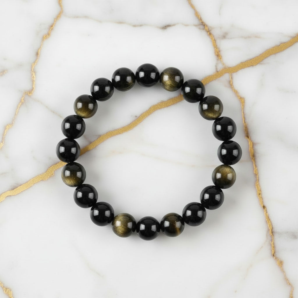 Gold Obsidian Kugelarmband – Schwarz mit goldenem Schimmer CrystalScents
