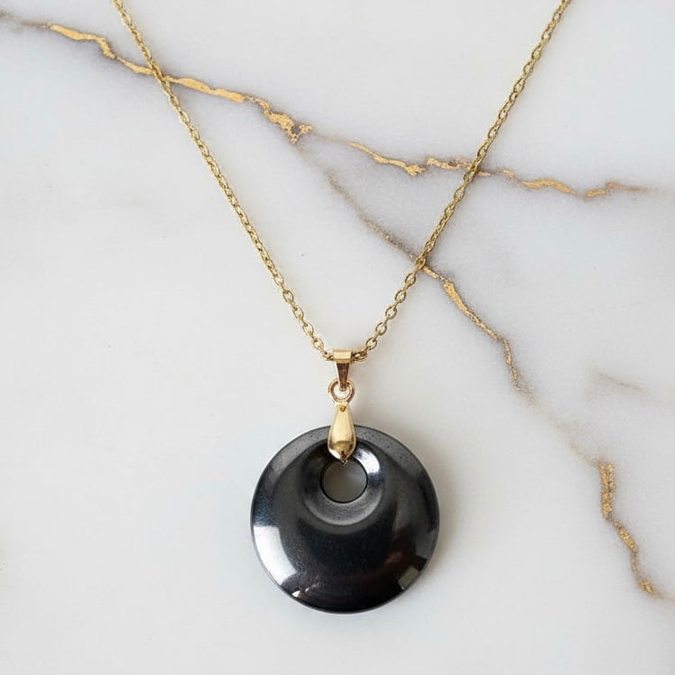 Hämatit Halskette - Gold in rundem Design CrystalScents