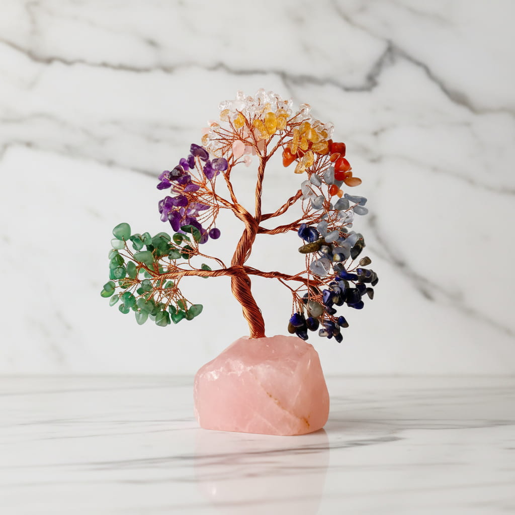 Rosenquarz Chakra Baum - Rosenquarzsockel CrystalScents