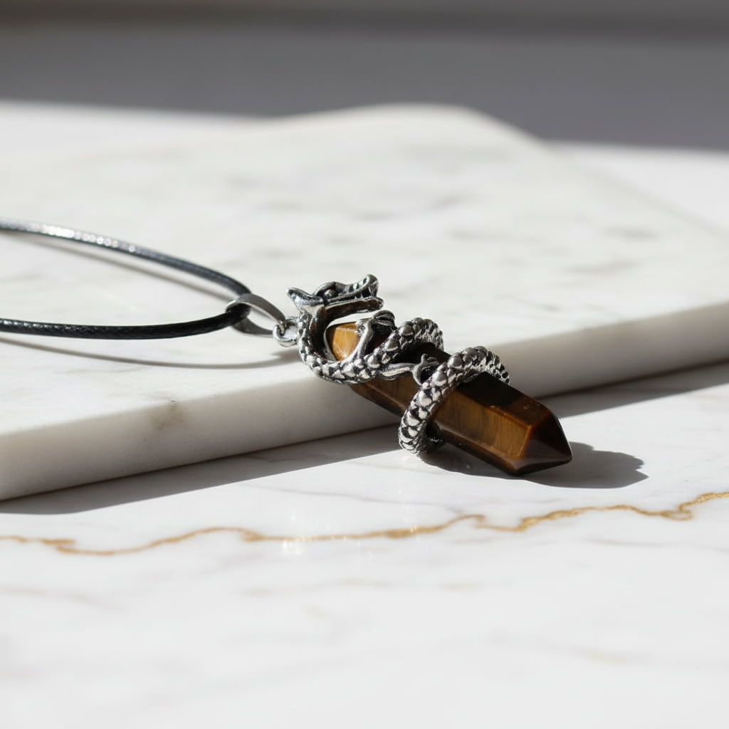 Tigerauge Halskette - Doppelender Drache CrystalScents