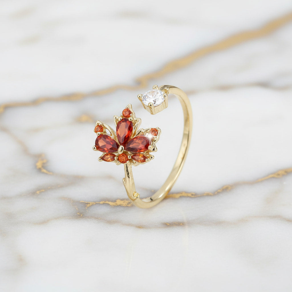 Ring offen mit rotem Ahornblatt CrystalScents