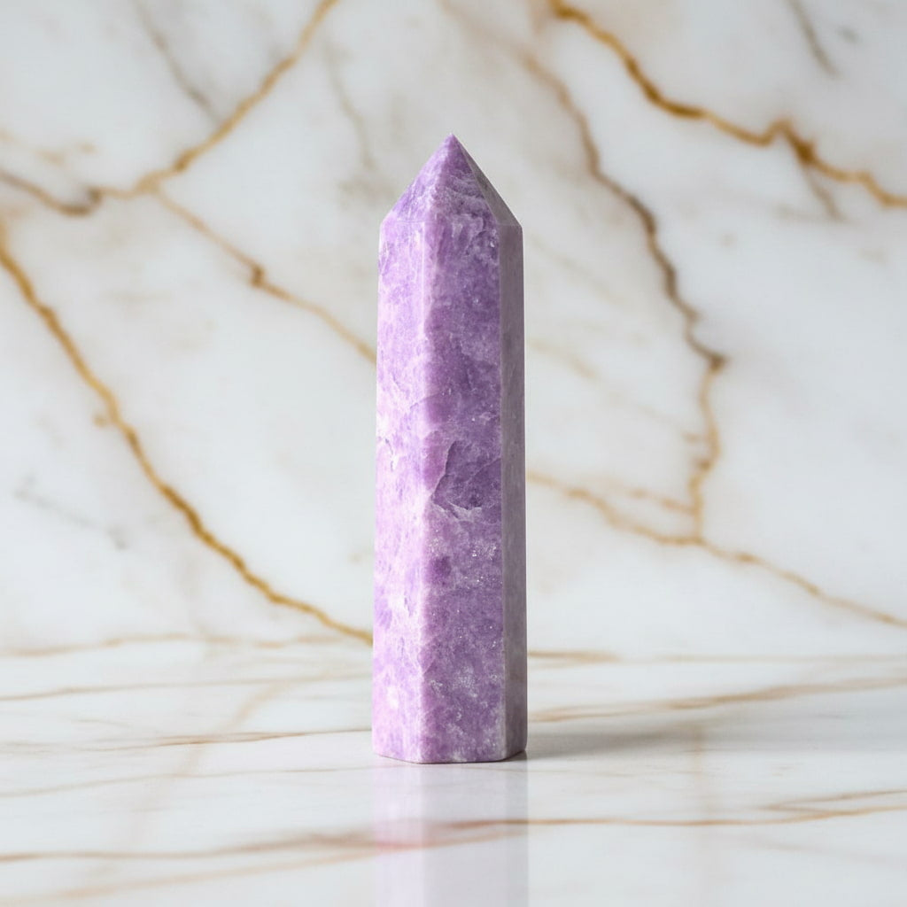 Lepidolith Obelisk – sanfte Stärke in zartem Violett CrystalScents