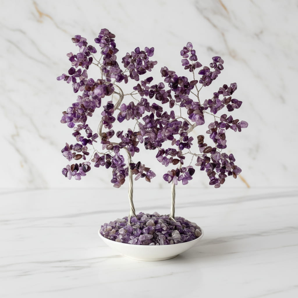 Amethyst Baum – Weiße Keramikschale für Harmonie CrystalScents