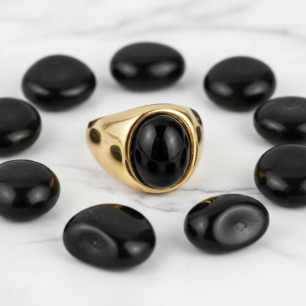 Onyx Ring Gold oval großer Stein Statement Schmuck CrystalScents