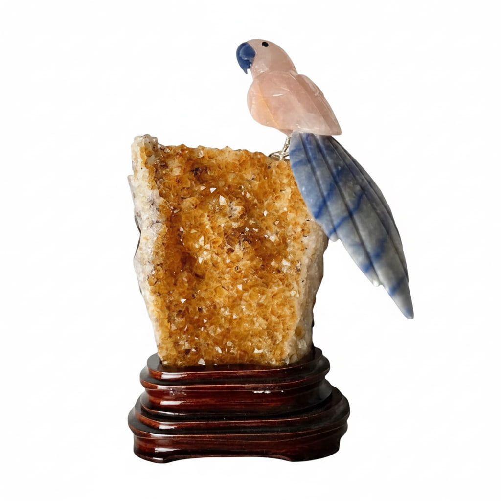 Citrin Druse mit Rosenquarz Vogel CrystalScents