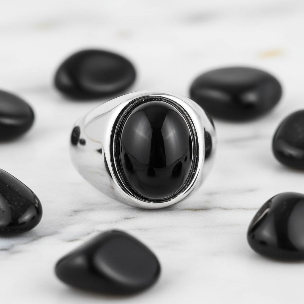 Onyx Ring Silber - oval großer Stein CrystalScents