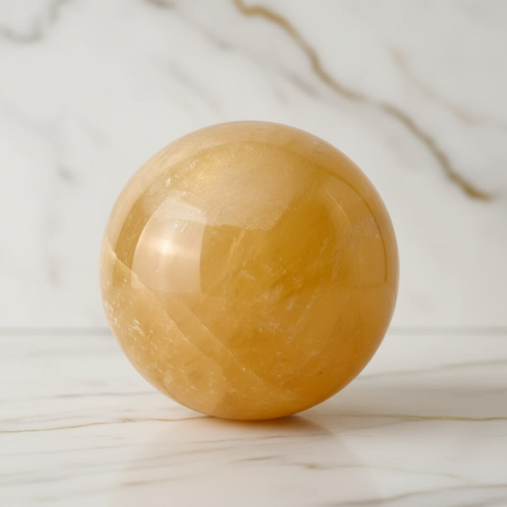 Große Calcit Kugel – Leuchtender Begleiter für Motivation CrystalScents